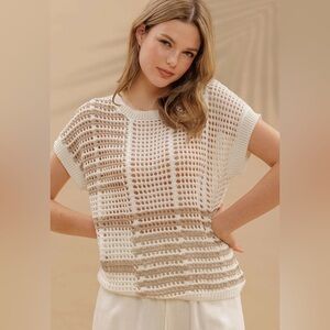 211 - Multi Stripe White and Tan Knit Top